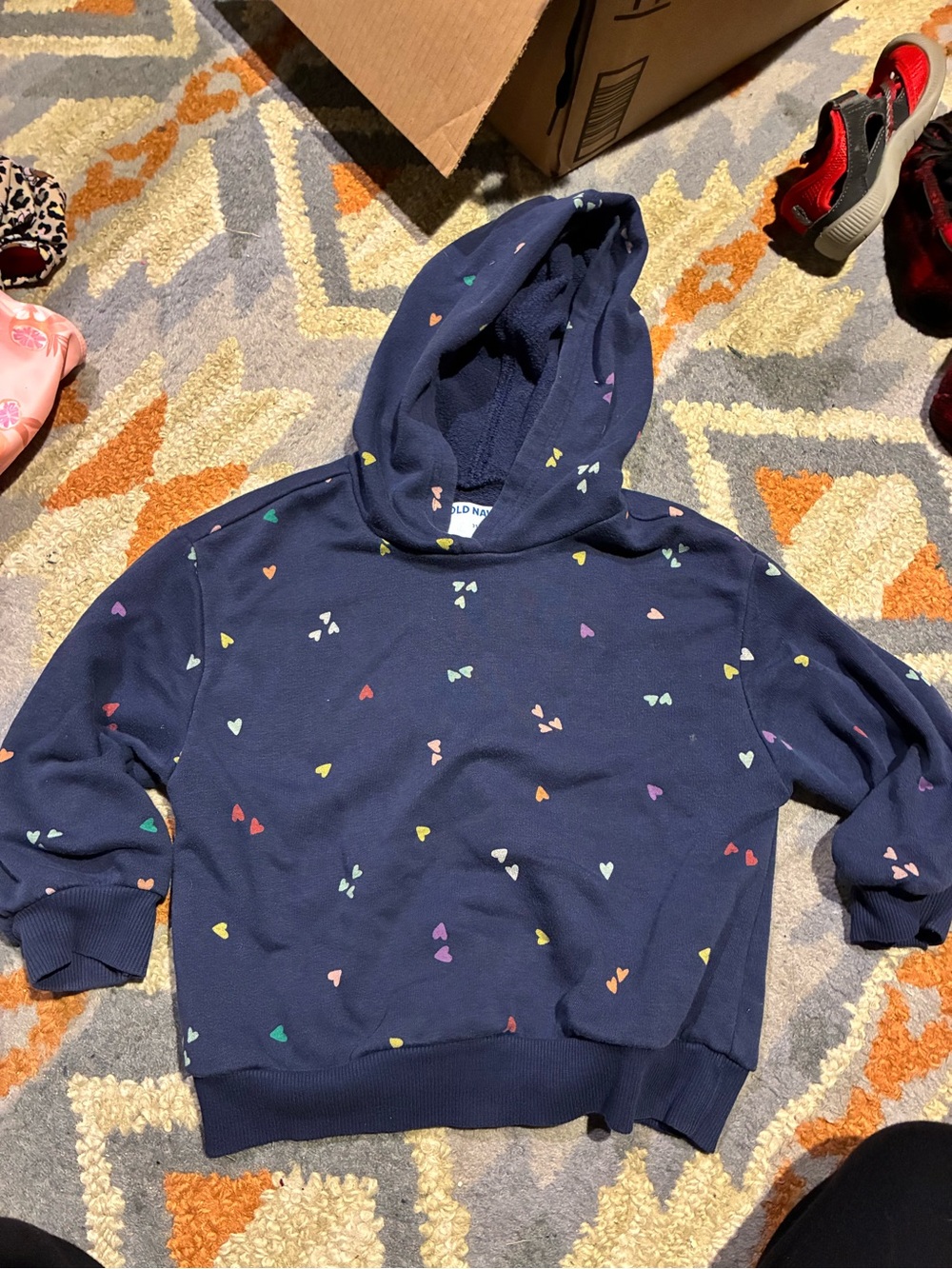 Old Navy Girls' Navy Heart Print Hoodie sweatshirt with hearts